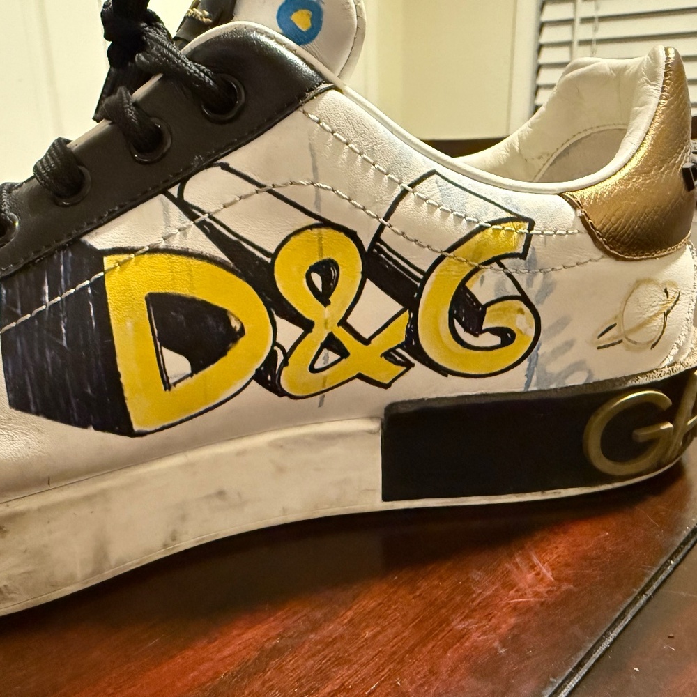 DOLCE & GABBANA MENS PORTOFINO SNEAKERS W GRAFFITI - Picture 3 of 4
